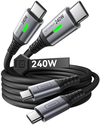 INIU USB C to USB C Cable,240W Fast Charging Type C Charger Cord,Braided USBC Phone Charger Cable for iPhone 17 16 Pro Max Samsung S25 S24 Laptops MacBook Air 15 M3 iPad Switch[3.3 ft + 3.3 ft. Black] - color: Black, size: 3.3ft+3.3ft