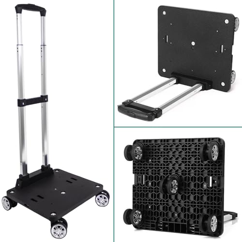 Foldable Black Aluminum Backpack Cart with 5 Swivel Wheels, Large Base, Ideal for Large Backpacks, Pet Carriers, Laptop Bags - size: 5 Wheels with Larger Base