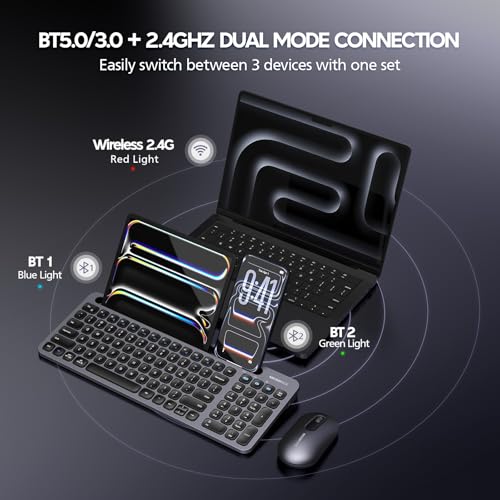 Bluetooth+2.4G USB Wireless Keyboard and Mouse Combo with Tablet Holder for Tablet Quiet Compatible with PC Desktop Mac Laptop Gray (Grey) - color: Grey