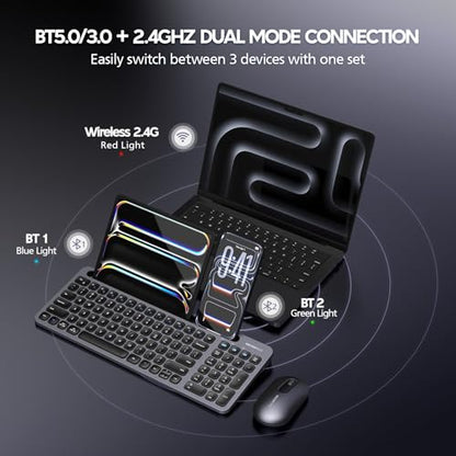 Bluetooth+2.4G USB Wireless Keyboard and Mouse Combo with Tablet Holder for Tablet Quiet Compatible with PC Desktop Mac Laptop Gray (Grey) - color: Grey