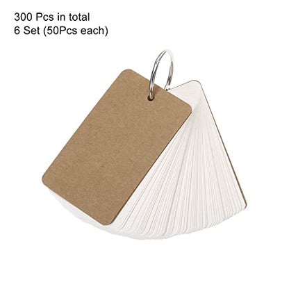 PATIKIL Blank Index Cards with Ring, 300Pcs Blank Flash Card 3.5" x 2" Note Card Study Card for Memory Learning Studying Office Supplies, White - color: White