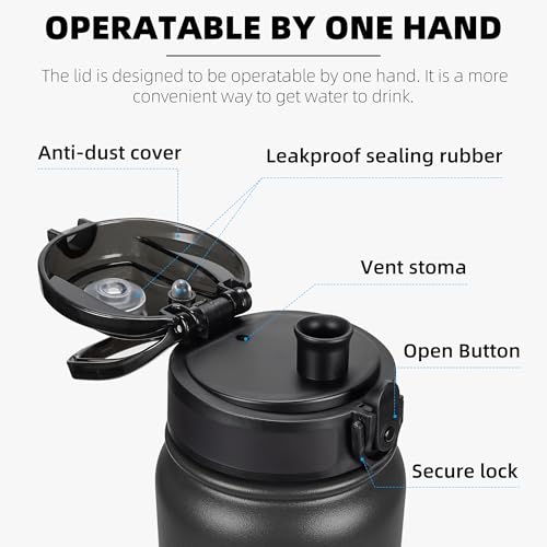 Fanhaw 20 oz Insulated Stainless Steel Water Bottle with Anti-Dust Chug Lid, Leakproof Vacuum Metal Everyday Use Bottle for Kids, Teens & Adults, Back to School Essentials (Black) - color: Black, style: 20 Ounces
