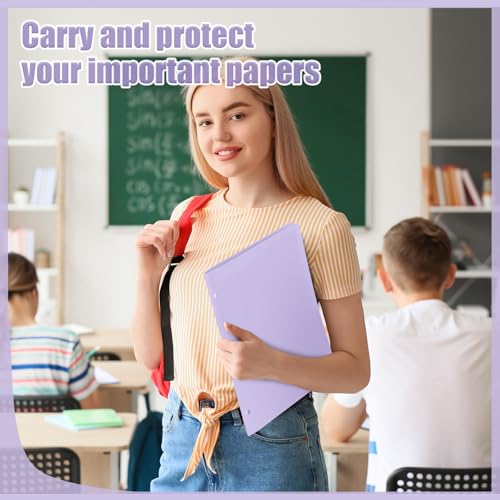 Yeaqee 50 Pcs Plastic Folders with Pockets Bulk 3 Hole Punched 2 Pocket File Folders for 3 Ring Binder Divider Folder for Notebooks, Durable Poly for Office Home (Light Purple) - color: Light Purple
