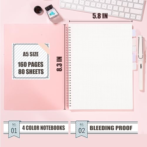 OWSC 4 Pack Graph Spiral Notebook, Hardcover Notebooks for Work A5 Graph | 5.9 x 8.3 IN Notebooks College Ruled for Note Taking, School and Journal with 80 Sheets/160 Pages 110 GSM Thick Papers - size: Graph-A5-4 Pcs