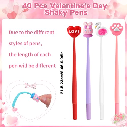 40pcs Valentine’s Day Wiggle Pens With Animal&Heart Shapes Bulk Gifts for Kids Students Coworkers Cute Pens for Classroom Prizes Birthday Party Favors Goodie Bags Stuffers.