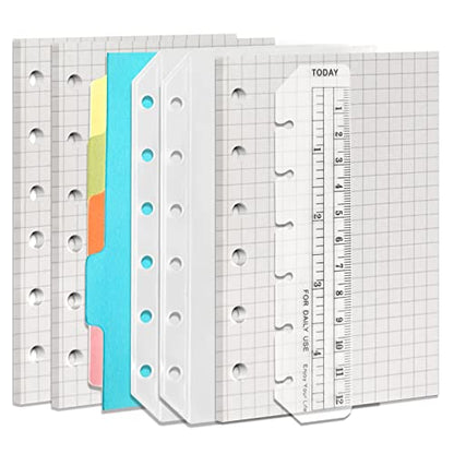 DY.2ten A7 Binder Notebook Refills - 270 Pages Graph Paper + 2 Zipper Binder Pockets + 5 Dividers + Ruler - color: A7 Square Paper