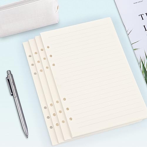Toplive A5 Refill Paper [4 Pack], 100GSM Thick 6 Hole Lined Loose Leaf - 180 Sheets (360 Pages), Refillable Filler Inserts for 6 Ring Binder/Journal/Notebook - Ideal for Daily Writing & Note-Taking - style: 4Pack Lined Paper