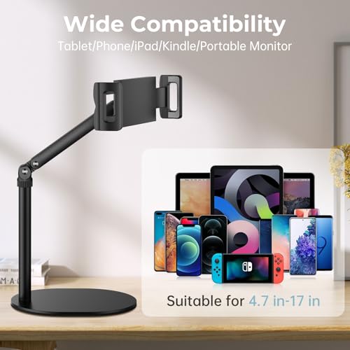 Tablet Stand for iPad, Adjustable Arm Mount Holder Desk with 360° Rotation, Portable Monitor Stand Compatible with iPad mini Air Pro, Kindle, Switch, Galaxy Tab, Phones