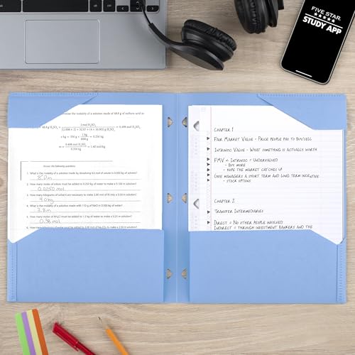 Five Star 2-Pocket Folder, Plastic Folder with Stay-Put Tabs, Fits 3-Ring Binder, Holds 8-1/2" x 11" Paper, Pacific Blue (333420C-ECM) - color: Pacific Blue