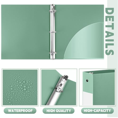 Henoyso 36 Pcs Sage Green 1.5 Inch 3 Ring Plastic Binder Bulk, 1 1/2 Inch Soft Flexible Binders Three Round Rings Fit 8.5x11 Papers for School Office Home File Organization Supplies - color: Sage Green
