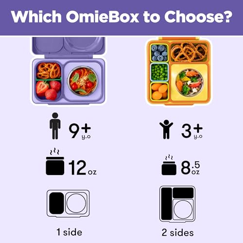 Omie OmieBox UP bento Box for Kids | Insulated Lunch Box | Leak Proof Vacuum Insulated Thermal Food jar | Cooler ice Pack | 2 Compartments (Galaxy Purple) - color: Galaxy Purple