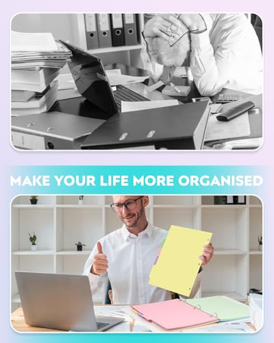 Dynta 3 Ring Binder Dividers with 5 Tabs Bulk 150 Pcs/30 Sets 8.5 x 11 Inches, Letter Size, 5 Colors Durable Paper 3 Hole Punch Index Divider for Kids, Women, Students