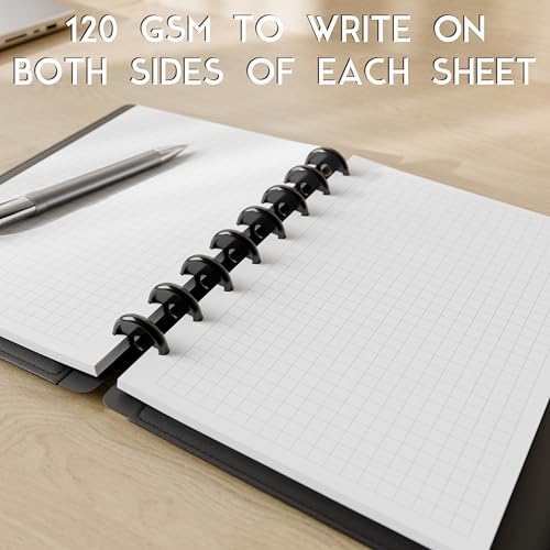 Half Letter Graph Paper Junior Size, 8-Disc Punched, Quad Ruled, 120GSM, 200 Sheets (400 Pages), 5.5 x 8.5 Inches, 1/4 Inch Squares Refill for Discbound Notebooks