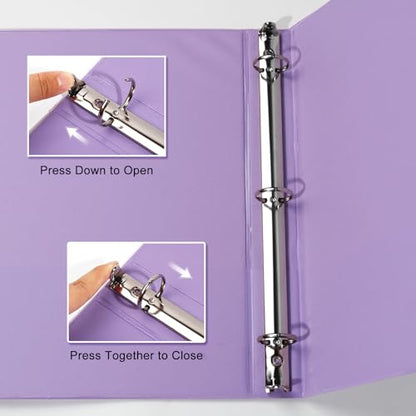 COMIX Standard 3 Ring Binder 1 inch with Clear View Cover, 1" Round Ring View Binder Holds 200 Sheets of US Letter Size Paper for School Office Supplies, 6 Pack (Pale Purple) - color: Pale Purple, size: 1 inch