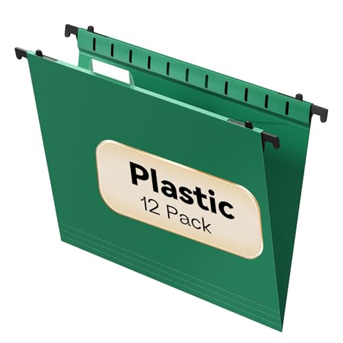 Plastic Hanging File Folder Letter Size,12 Pack Reinforced Heavy Duty Hanging Folders,Sturdy File Cabinet Folders,Green Hanging File Folders with Tabs,Hanging Folders for Filing Cabinet - color: Green1