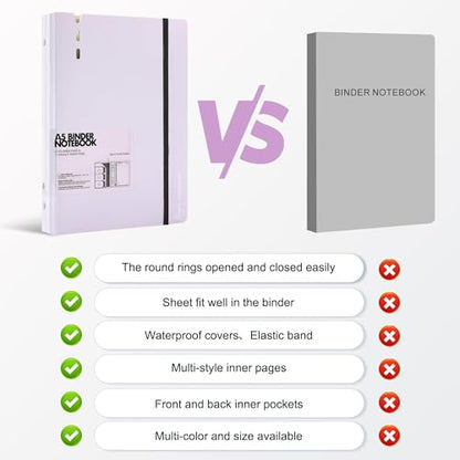 CAGIE A5 Binder 6 Ring Notebook with Dividers Refillable Planner Binder with Pockets, Refill Paper Include Planning Square Ruled and Dotted Pages, 6.89 x 9.25 In, (Purple, A5 Daily&Dot Page) - color: Purple, size: A5 Daily&Dot Page