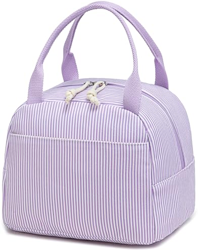 Bluboon Lunch Bag for Women Men Cute Corduroy Lunch Tote Bags Reusable Insulated Lunch Box Large Capacity Reusable Insulated Cooler for Work Picnic or Travel - color: Corduroy Purple-white stripes, size: Medium (10L)