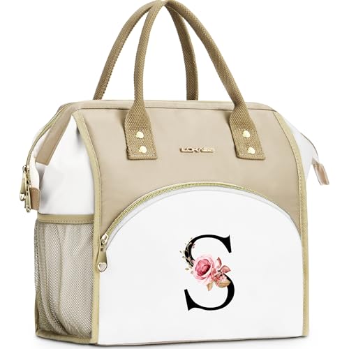 Initial Lunch Bag Women, Cooler Insulated Lunch Box for Girls, Large Adult Leakproof Lunch Box for Picnic Work, Personalized Tote Bag, Birthday Gifts/Teacher Gifts, Letter S. - color: S