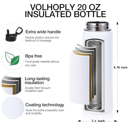 Volhoply 20oz Insulated Stainless Steel Water Bottle with Straw Lid, Kids Wide Mouth Double Wall Vacuum Cups with Handle,Reusable Outdoor Sports Metal Bottles,Travel Flask Keep Cold&Hot(White,1) - color: White