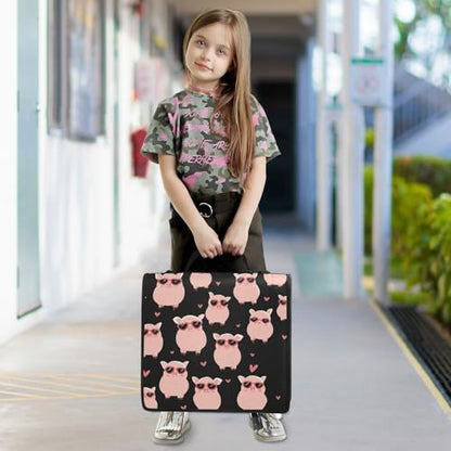 School Zipper Binder Cute Pig Black Cartoon Decor Trapper Keeper 3 Ring Binder Bag Multiple Pockets & Storage Organizer, 500 Sheet Capacity with Shoulder Strap