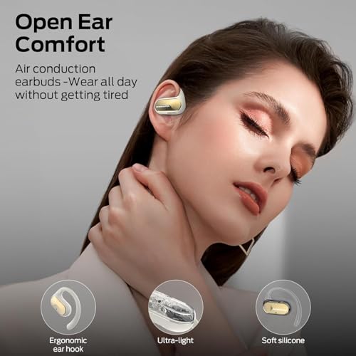 Monster Open Ear AC312 Headphones, Bluetooth 5.4 Wireless Earbuds with Noise-Cancelling Mic for Clear Calls, Powerful Sound by 16mm Large Drivers, Touch Control, 32H Playtime, IPX5 Waterproof, White
