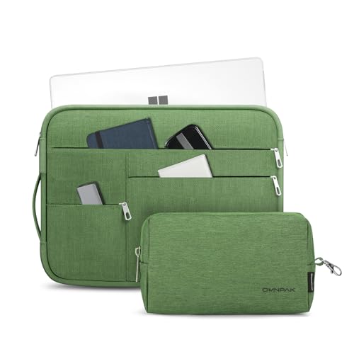 Omnpak Surface Pro 11 Case,13 inch Laptop Sleeve for Surface Pro 12/11/10/9/8/X/7/6/5/4/3 with Side Handle Strap and Accessory Pocket,Recycled PET Laptop Carrying Bag - color: Green with Accessory Pouch, size: For Surface Pro 11/12/10/9/8/7/6