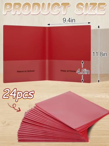 Apipi 24 Pcs Take Home Folders with Pockets for Elementary Students, Red | Durable Kindergarten Parent-Teacher Communication Plastic Folders, Back to School Teacher Supplies for Classroom - color: Red