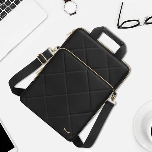 MOSISO Vertical Laptop Bag,Computer Bags,Rhombus Quilted Laptop Shoulder Bag with Trolley Sleeve&Pocket&Handle - color: Black, size: 16 inch