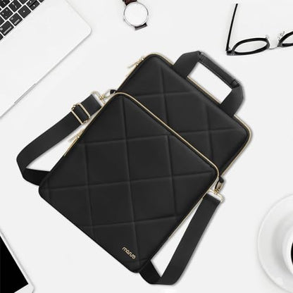 MOSISO Vertical Laptop Bag,Computer Bags,Rhombus Quilted Laptop Shoulder Bag with Trolley Sleeve&Pocket&Handle - color: Black, size: 16 inch