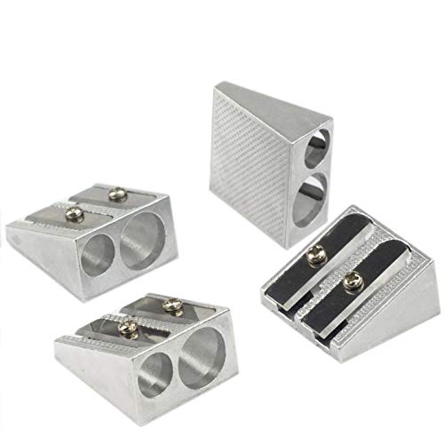 Pencil Sharpeners Rectangular Manual Twin Metal Dual Sharpening Blade Double Holes Rectangular Pencil Sharpener for Colored Graphite Pencils Crayons Jumbo, Pack of 4,Silver - size: 4 Count (Pack of 1), style: P-B