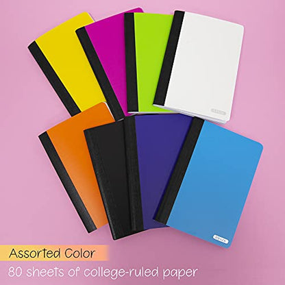 BAZIC PRODUCTS Poly Cover Personal Composition Notebook, 5 x 7 in, 8 Titles | 80 college-ruled sheets (160 pages), sewn binding, Compact for notes - size: 8-Pack