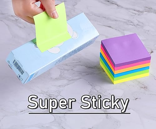 (24 Pack) Sticky Notes 3x3 in Post Bright Stickies Colorful Super Sticking Power Memo Pads, Strong Adhesive, 74 Sheets/pad