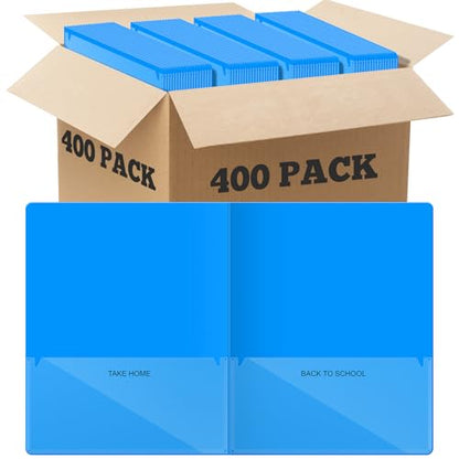 Henoyso 400 Pcs Take Home Folders 2 Inside Pockets, Parent Teacher Communication Folder for Students Homework with Clear Front Pocket Heavy Duty, School Classroom Supplies, 11.8 x 9.45 Inch (Blue) - color: Blue