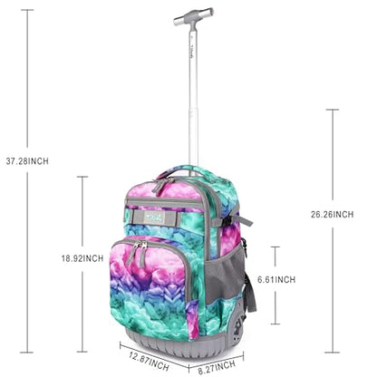 Tilami Rolling Backpack, 18 inch Shoulder Drop, Concealed Pockets and Wheel Cover, Laptop Backpack for Boys and Girls, Clouds Green - color: Clouds Green