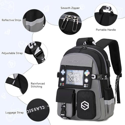 Scothen Boys Backpack, Cool Luminous School Backpacks for Boys with Lunch Bag Pencil Case, Kids Backpack Kindergarten Elementary Middle School Book Bags for Teen Boy Children with USB Charging Port - color: Gray