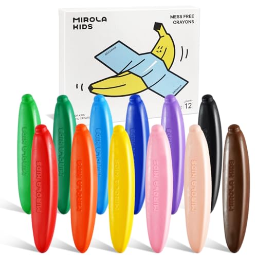 MIROLA KIDS 100% Pure Beeswax Crayon for Toddlers 1-3,12 Colors Non-Toxic Crayons with 108 Free Coloring Books PDF Pages, Safe Coloring Gifts for Babies and Toddlers, Mess Free Crayons Art Supplies - style: 12 Colors Banana Shape Crayons