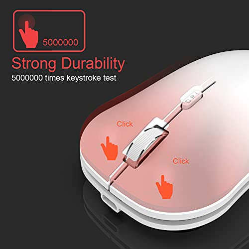 Arteck 2.4G Wireless Mouse with Nano USB Receiver Ergonomic Design Silent Clicking for Computer/Desktop/PC/Laptop and Windows 10/8/7 Build in Rechargeable Battery - White - color: White
