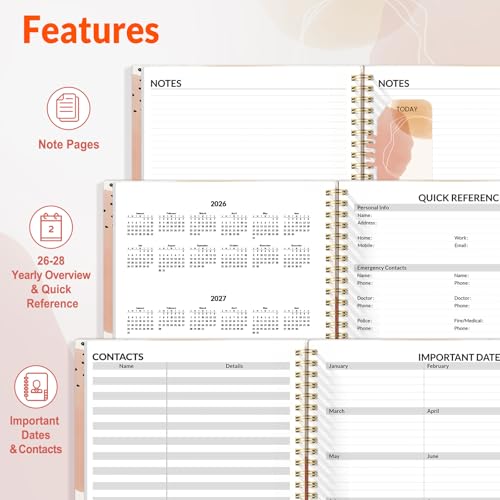 SUNEE 2026-2027 Appointment Book, Quarter-Hourly, Weekly & Monthly - from July 2026 to June 2027, 6.4"x8.3" Academic Planner, Flexible Cover, Note Pages, Bookmark, Spiral Binding, Abstract - color: Blushing Abstract Breeze