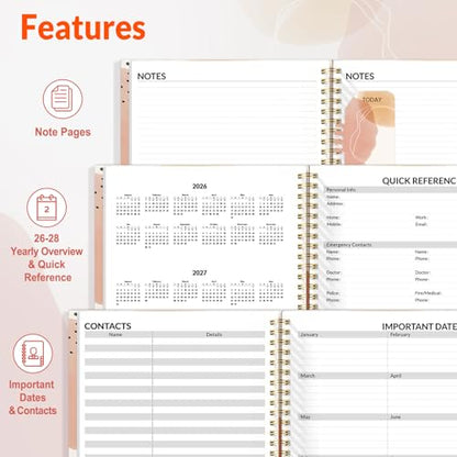 SUNEE 2026-2027 Appointment Book, Quarter-Hourly, Weekly & Monthly - from July 2026 to June 2027, 6.4"x8.3" Academic Planner, Flexible Cover, Note Pages, Bookmark, Spiral Binding, Abstract - color: Blushing Abstract Breeze