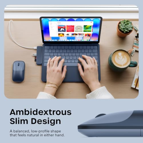 Satechi Slim EX Wireless Mouse, Multi-Device Bluetooth & 2.4GHz Connection for macOS, Windows, iPadOS, and Android, Quiet Clicks, Anodized Aluminum Shell, USB-C Rechargeable Battery, Indigo - color: Indigo