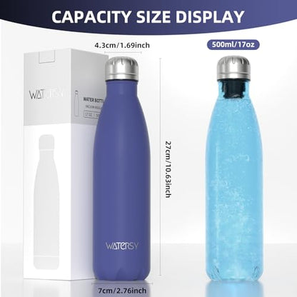 WATERSY Stainless Steel water bottles,17oz/500ml Insulated Water Bottles,Deep Blue metal water bottle Keeps Drink Cold and Hot,BPA Free kids water bottles for School,Gym,Travel,Sports - color: Deep Blue