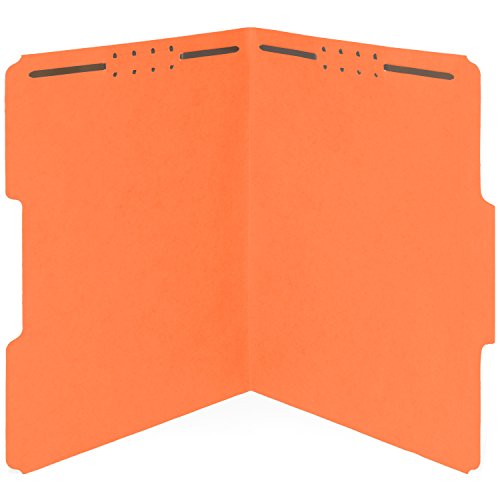 Blue Summit Supplies 50 Orange Fastener File Folders, Letter, 1/3 Cut Tab | Durable 11pt orange paper, reinforced 1/3 cut tabs, 2 prong fasteners, medical, law client and office files - color: Orange
