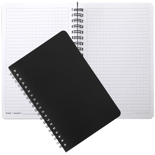 Jetec 2 Pcs Stone Paper Notebook Waterproof Notebooks 5 x 7 Inch Spiral Graph Paper Sketchbook Waterproof Journals 64 Pages for School Office, Drawing (Black)