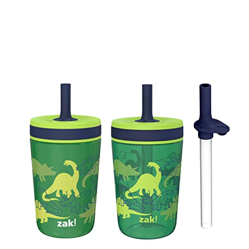 Zak Designs Dino Camo Kelso Tumbler 3pc Set, Leak-Proof Screw-On Lid with Straw, Bundle for Kids Includes Plastic and Stainless Steel Cups with Additional Sipper - color: Dino Camo, size: 3 Piece Set (Pack of 1)