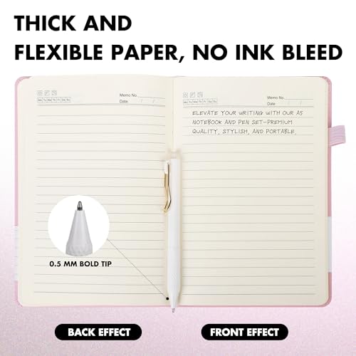Aodaer 12 Set Lined Notebook Journals with Pens A5 Notebooks 100 GSM College Ruled Hardcover Notebook PU Leather Notepad with Pen Holder for Office School, 5.7 x 8.3 Inches, Pink - color: Pink