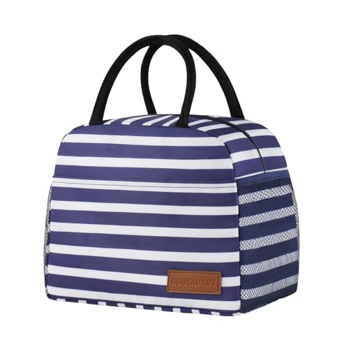 douyadady Lunch Bag Women/Men Lunch Box Women/Men (Dark blue+White Stripes) | Spacious Lightweight Waterproof Sturdy Durable Great Value For Office Work School Picnic Travel - color: Dark blue+White Stripes