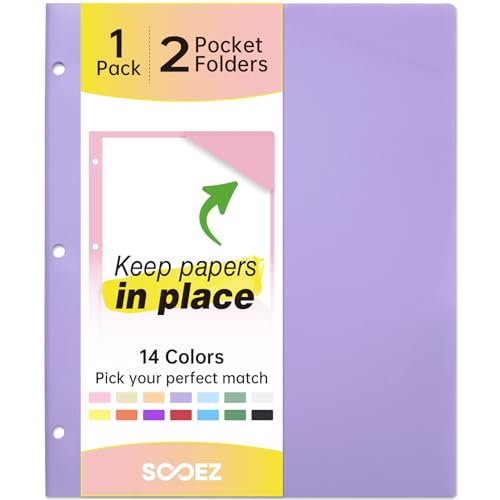 Sooez 2-Pocket Folders, Plastic Folders with Pockets 3 Hole Punched | 1 Pack Pockets Folder for 3 Ring Binder with Labels, Binder Folder for Document, Letter Size File Folder,Smoky Purple - color: Smoky Purple, size: 1 Pack