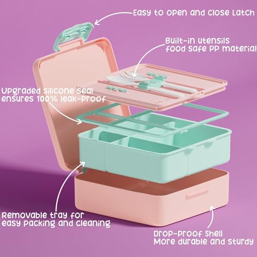 Fimibuke Kids Bento Snack Lunch Box with Thermo Insulated Toddler Lunch Bag | Lunch Box Kids with 4 Compartment, Food Jar, Ice Pack, Utensils, Birthday Gifts for Ages 3-12 Back to School Toddler Girl Boy - color: B2.Purple & Blue