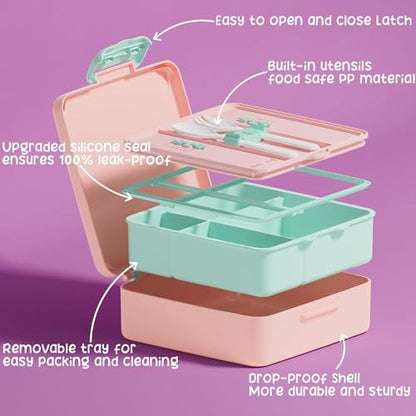 Fimibuke Kids Bento Snack Lunch Box with Thermo Insulated Toddler Lunch Bag | Lunch Box Kids with 4 Compartment, Food Jar, Ice Pack, Utensils, Birthday Gifts for Ages 3-12 Back to School Toddler Girl Boy - color: B2.Purple & Blue