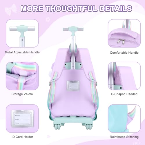 Scothen Rolling Backpack for Girls, Girls Backpack Set with Lunch Box & Pencil Pouch for Teen Girl Kids Children Elementary Middle School, Bookbag Daypack Laptop Travel Backpack with Wheels - color: Purple Blue